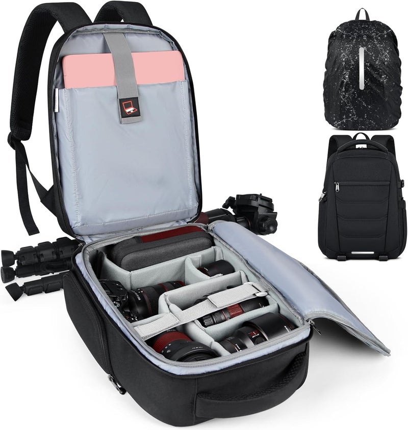 SDYSM Camera Bag Backpack Professional for DSLR SLR Mirrorless Camera Waterproof Laptop Back Pack 14 Inch with Rain Cover Anti Theft Travel Case Large Capacity Photography Backpack Black | Professional, for DSLR, SLR, Mirrorless Camera, Waterproof, Laptop Back Pack - Image 1